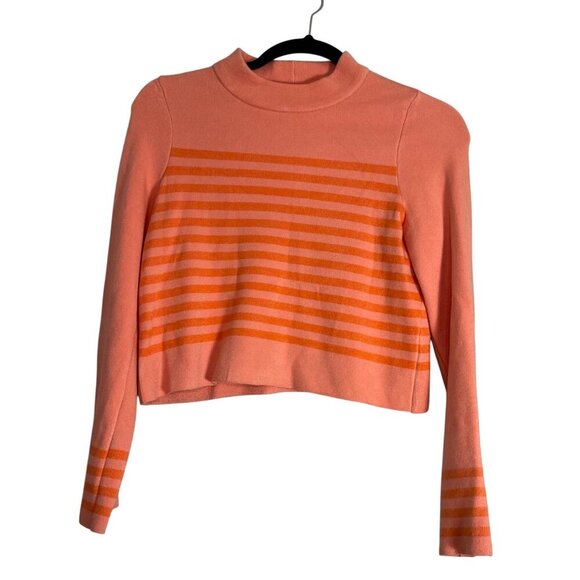 Anthropologie Moth Mock Neck Bell Sleeve Striped Sweater Size M/L Coral Orange - Picture 2 of 7
